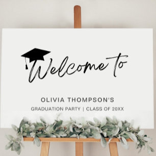 Póster de bienvenida de fiesta de graduación con g
