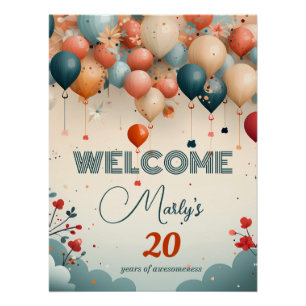 Poster de bienvenida de globo de fiesta de cumplea