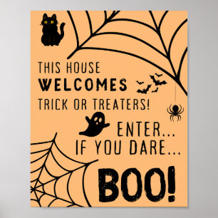 Poster de bienvenida de truco o trato, decoración 