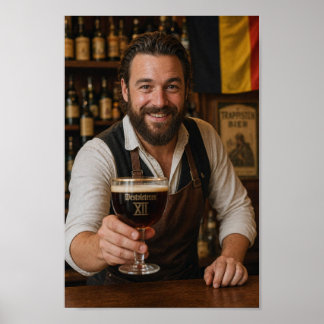 Póster de bienvenida del amable barman belga