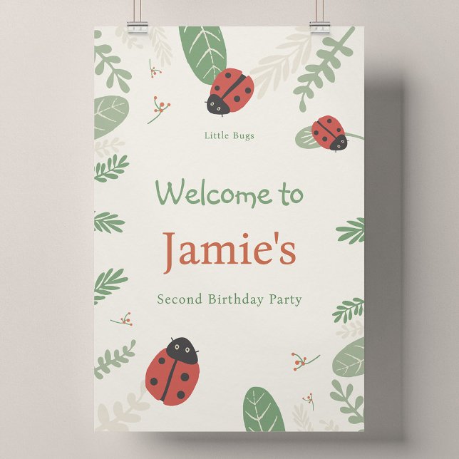 Póster de bienvenida extra grande para cumpleaños  (Ladybird Meadow - Large Welcome Poster (24 x 36"))