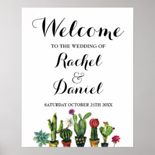Póster de bienvenida Fiesta Boda México Cactus