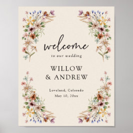 Póster de bienvenida floral boho vintage