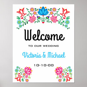 Póster de bienvenida floral de fiesta mexicana