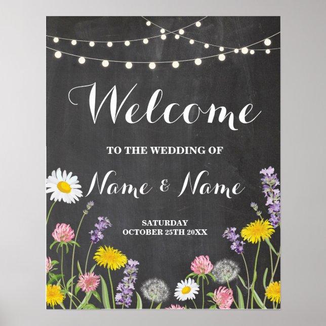 Póster de bienvenida Flores silvestres Boda Póster (Frente)