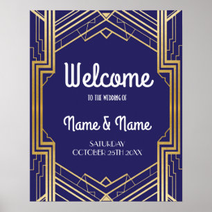 Póster de bienvenida Gatsby Art Deco Boda de oro P