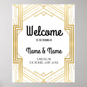 Póster de bienvenida Gatsby Art Deco Boda de oro P