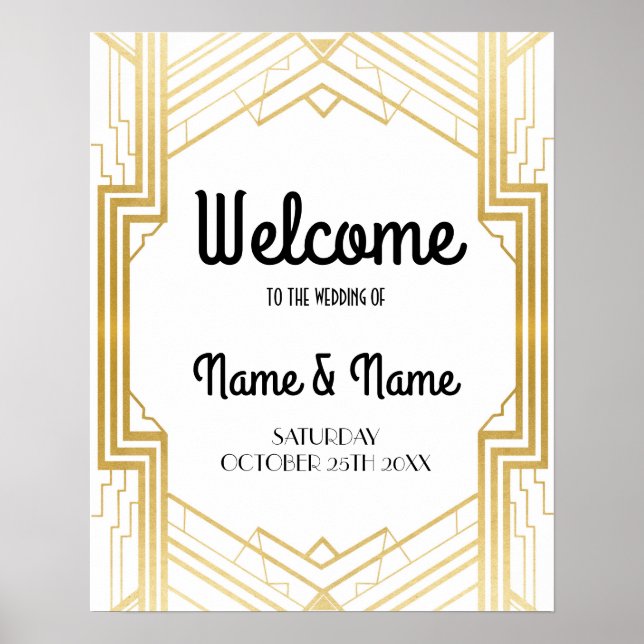 Póster de bienvenida Gatsby Art Deco Boda de oro P (Frente)
