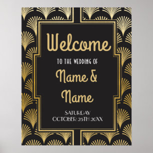 Póster de bienvenida Gatsby Art Deco dorado Póster