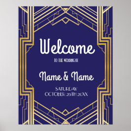 Póster de bienvenida Gatsby Arte Deco Boda Dorada