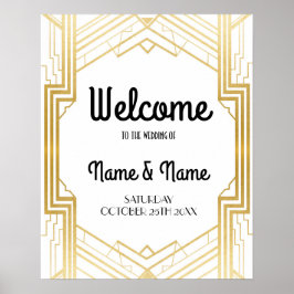 Póster de bienvenida Gatsby Arte Deco Boda Dorada 