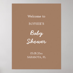Póster de bienvenida marrón suave para baby shower
