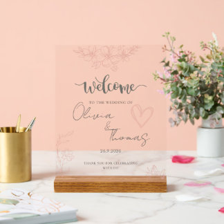 Póster de bienvenida minimalista floral para boda