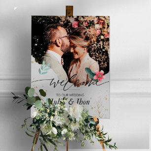 Póster de bienvenida natural para boda