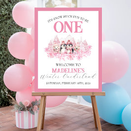 Poster de bienvenida Onederland de invierno rosa