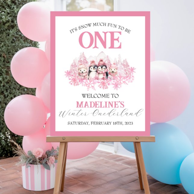 Poster de bienvenida Onederland de invierno rosa (Subido por el creador)