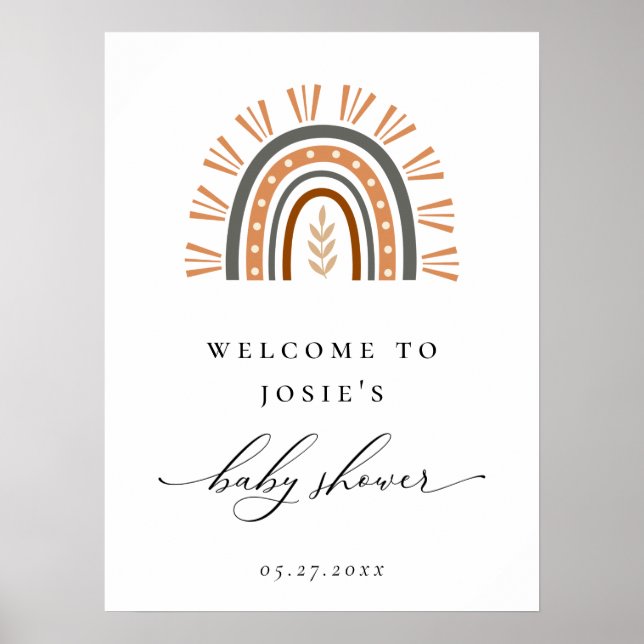Póster de bienvenida para baby shower arcoíris boh (Frente)