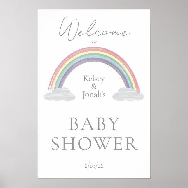 Póster de Bienvenida para Baby Shower Arcoíris en  (Frente)