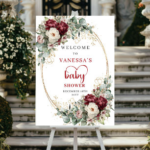 Póster de bienvenida para baby shower boho floral 