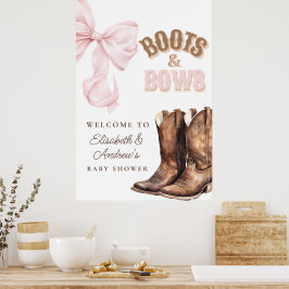 Póster de bienvenida para baby shower Botas y Lazo