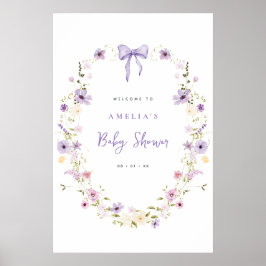 Póster de bienvenida para baby shower con lazo par