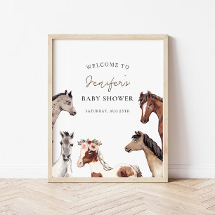 Póster de bienvenida para baby shower de caballo