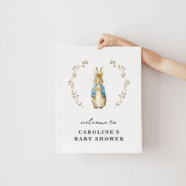 Póster de bienvenida para baby shower de conejito 