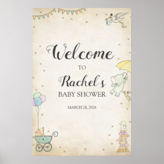 Póster de bienvenida para baby shower de cuento