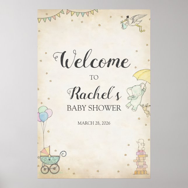 Póster de bienvenida para baby shower de cuento (Frente)