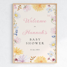Póster de bienvenida para baby shower de flores si