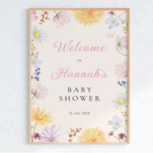 Póster de bienvenida para baby shower de flores si