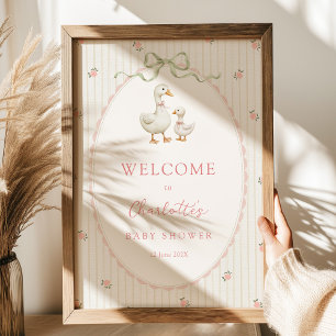 Póster de bienvenida para baby shower de ganso vin