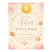 Póster de bienvenida para baby shower de niña Here