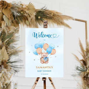 Póster de bienvenida para baby shower de osito de 