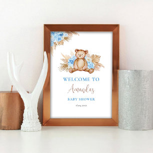 Póster de bienvenida para baby shower de osito de