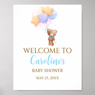 Póster de Bienvenida para Baby Shower de Oso Globo