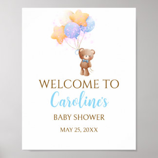 Póster de Bienvenida para Baby Shower de Oso Globo