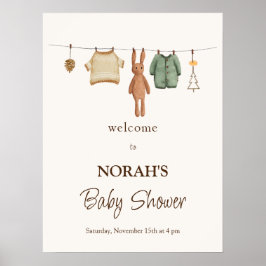 Póster de bienvenida para baby shower de ropa de n