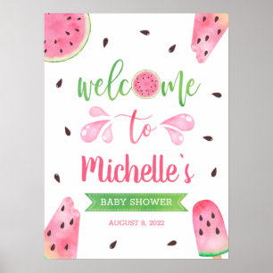 Póster de bienvenida para baby shower de sandía