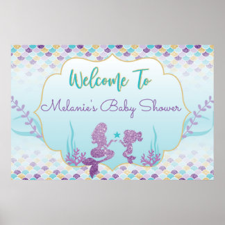 Póster de bienvenida para baby shower de sirena