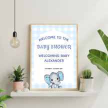Póster de bienvenida para baby shower del elefante