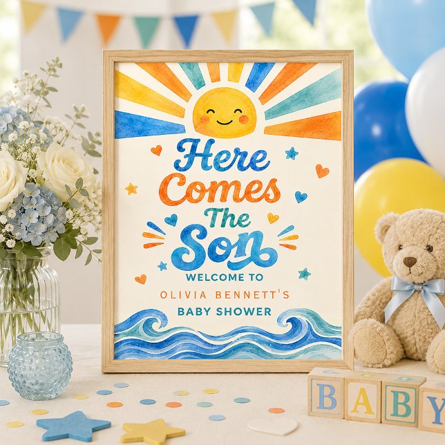 Póster de Bienvenida para Baby Shower Here Comes t (Welcome Sign Poster)