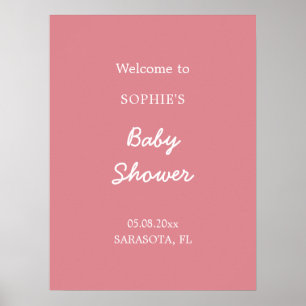 Póster de bienvenida para baby shower rosa claro