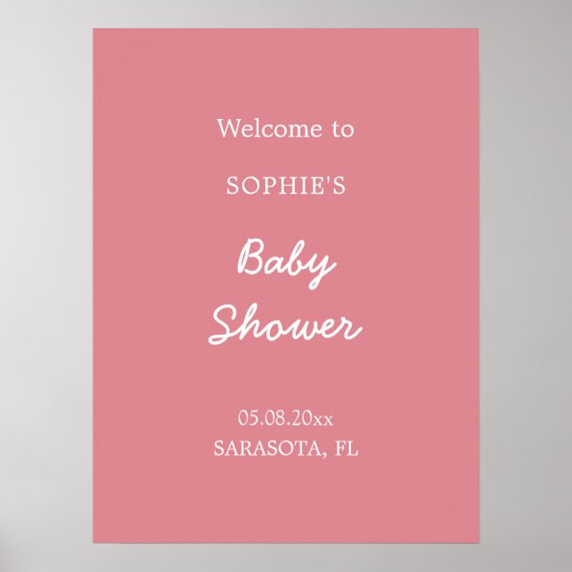 Póster de bienvenida para baby shower rosa claro (Frente)