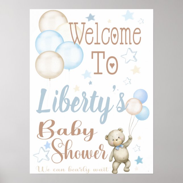 Póster de bienvenida para baby shower Teddy Bear B (Frente)