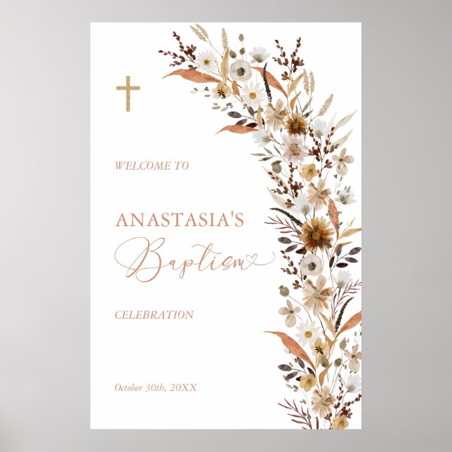 Póster de bienvenida para bautizo de flores silves (Frente)
