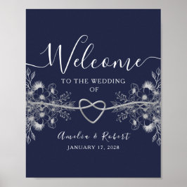 Póster de bienvenida para boda azul marino