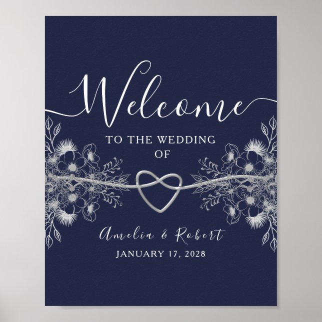 Póster de bienvenida para boda azul marino (Frente)