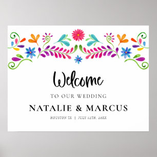 Póster de bienvenida para boda con fiesta mexicana