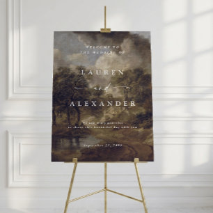 Póster de bienvenida para boda con paisaje antiguo